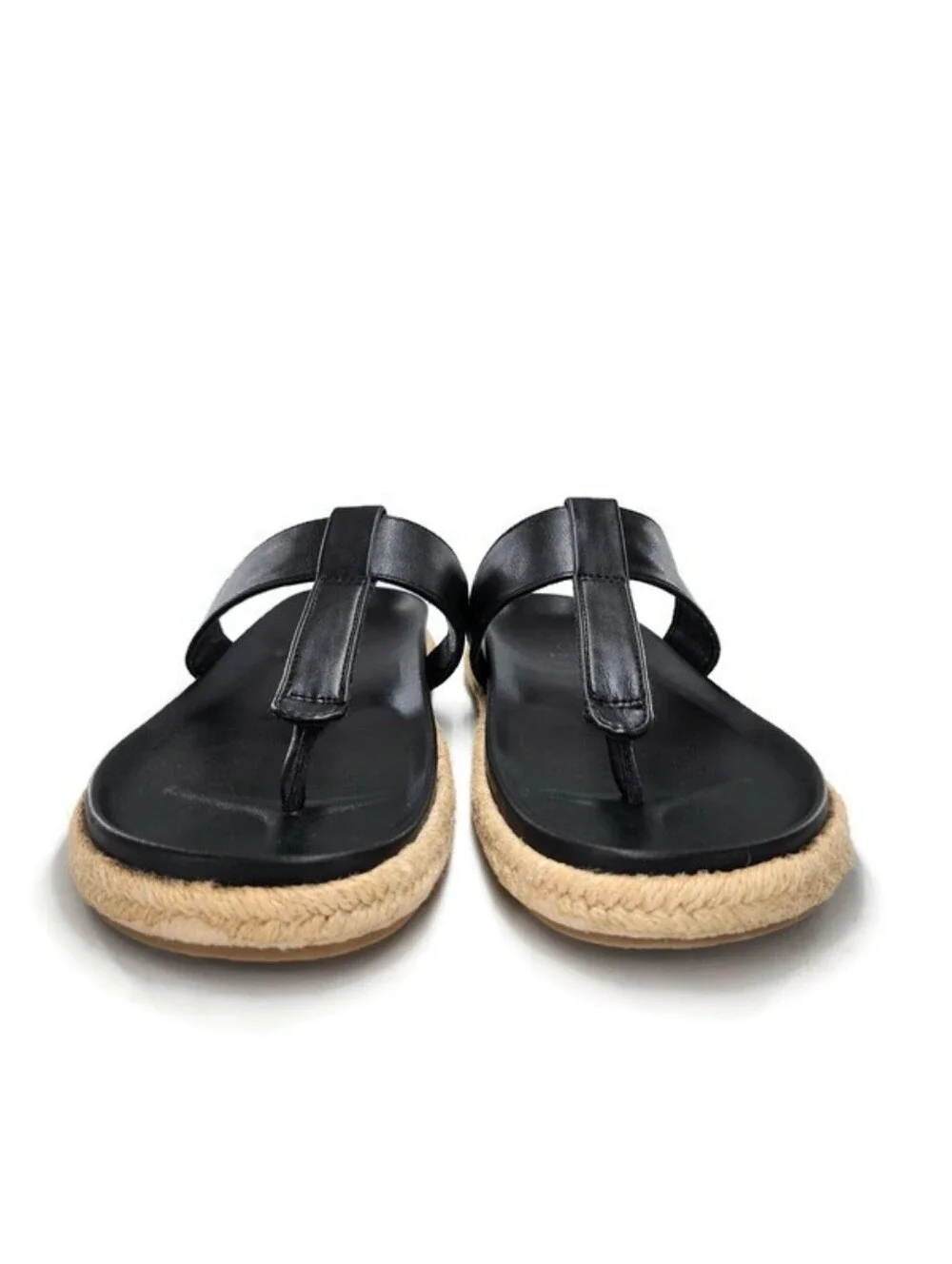 Joie Nacho Black Vegan Slide-On Thong Braided Jute Espadrille Flat Sandals